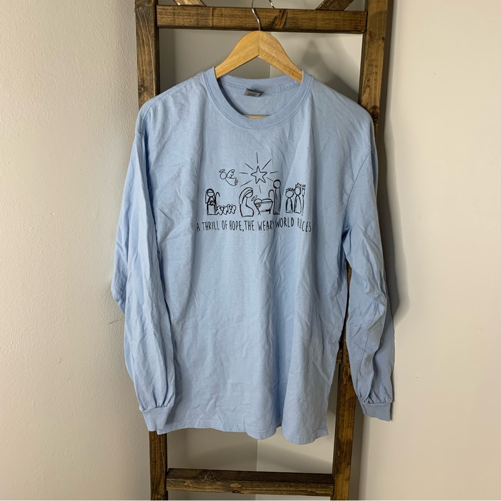 Gildan Light Blue Thrill of Hope Christmas Long Sleeve Tee Size L